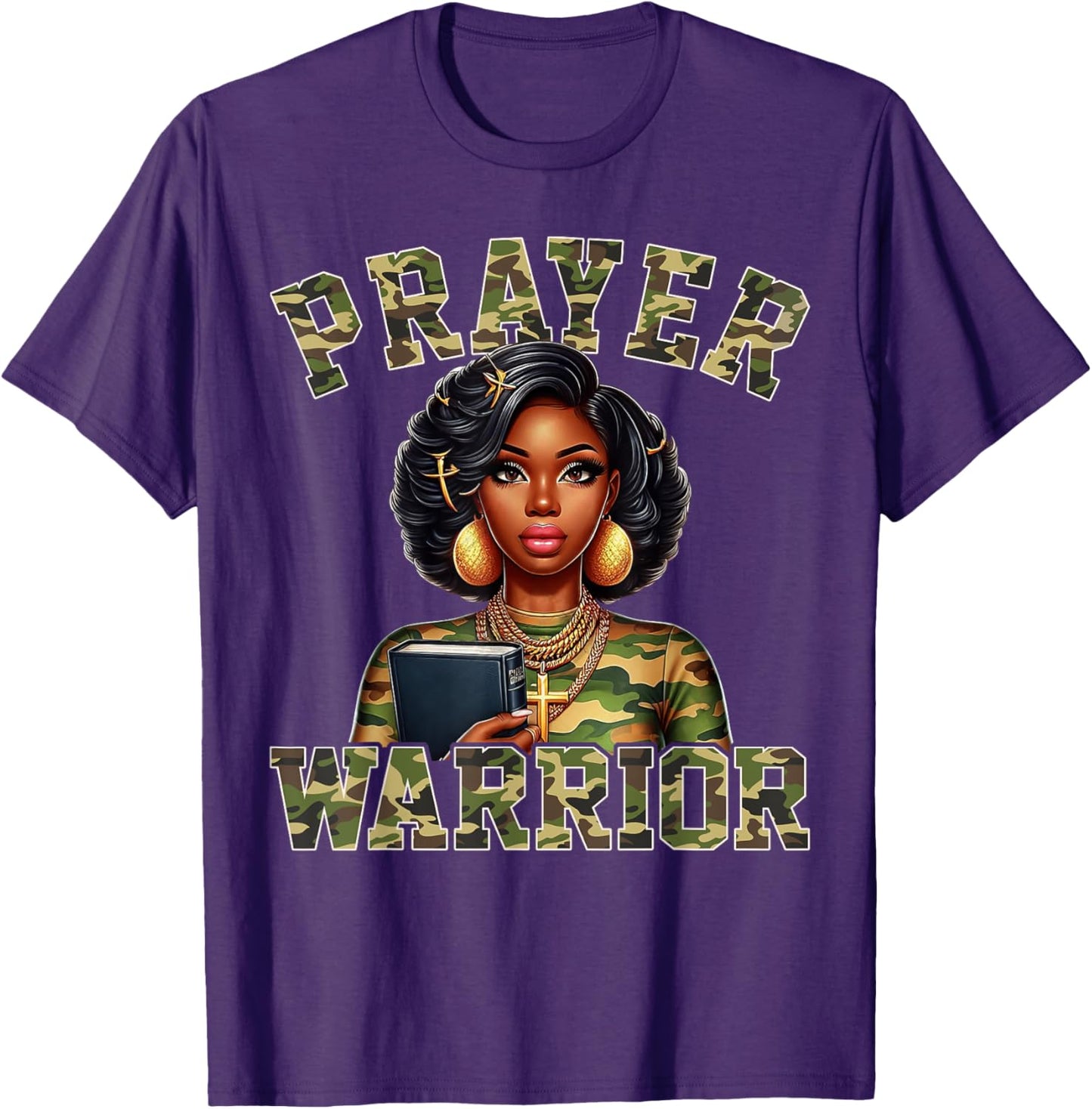 Praying Black Woman Afro Christian Sayings Prayer Warrior T-Shirt