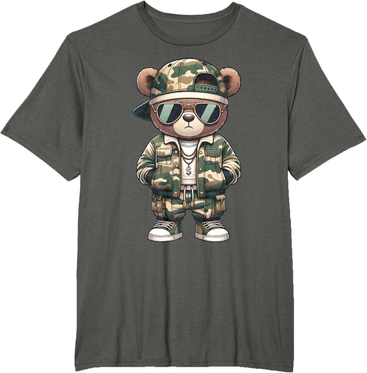 Camo Hip Hop Teddy Bear Camouflage Gangsta Streetwear Hustle T-Shirt