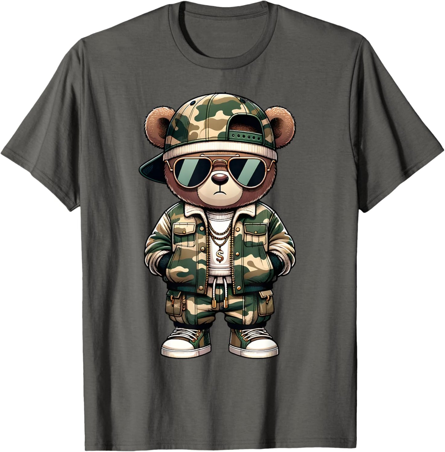 Camo Hip Hop Teddy Bear Camouflage Gangsta Streetwear Hustle T-Shirt