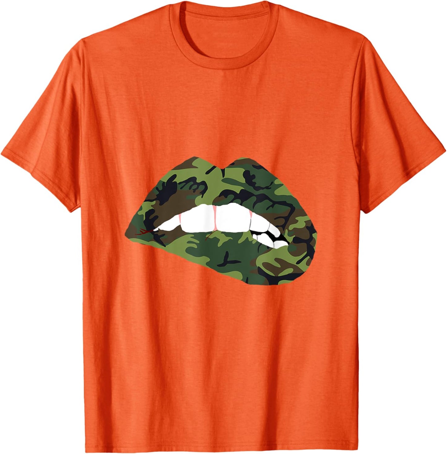 Camouflage Lips Mouth Military Kiss Me Biting Camo Kissing T-Shirt