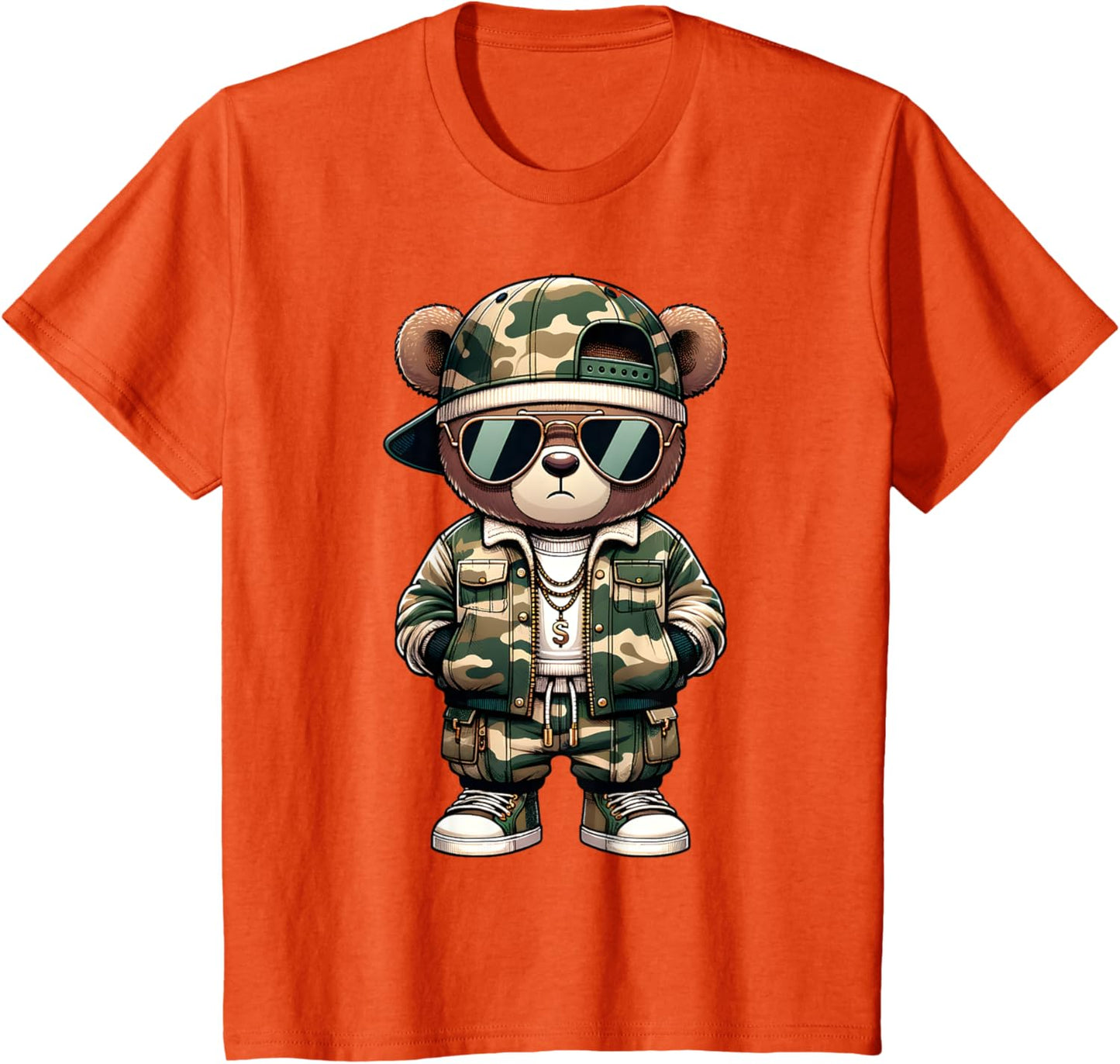Camo Hip Hop Teddy Bear Camouflage Gangsta Streetwear Hustle T-Shirt