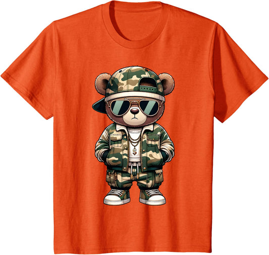 Camo Hip Hop Teddy Bear Camouflage Gangsta Streetwear Hustle T-Shirt