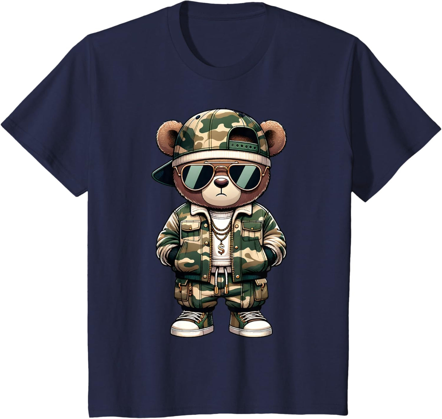 Camo Hip Hop Teddy Bear Camouflage Gangsta Streetwear Hustle T-Shirt