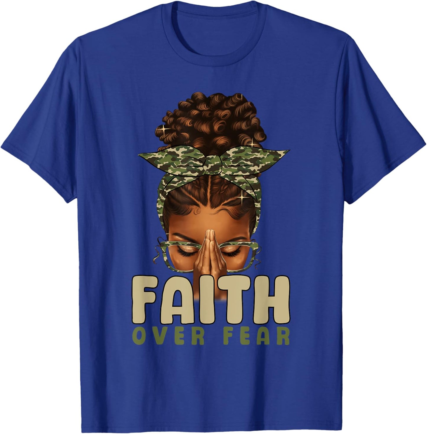 Faith Over Fear Christian Camo African American Afro Women T-Shirt