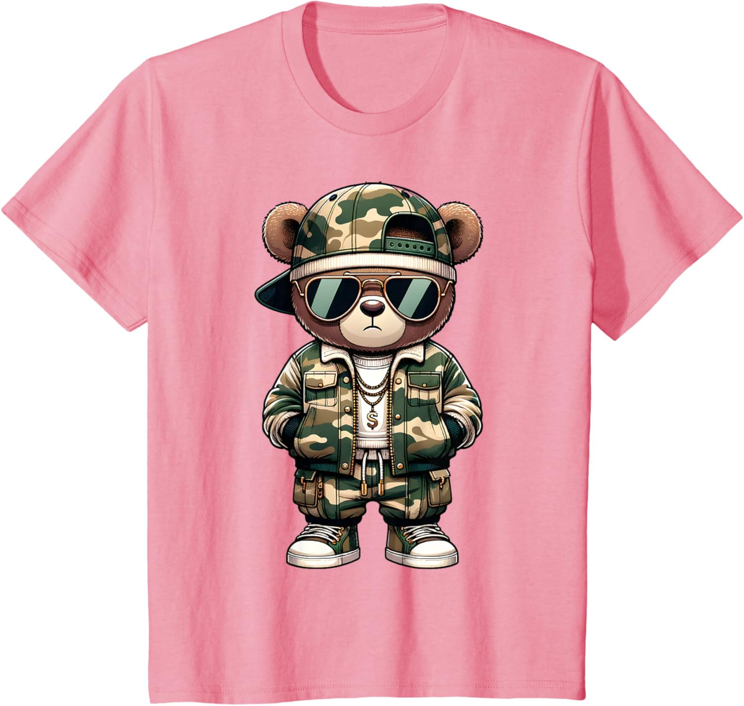 Camo Hip Hop Teddy Bear Camouflage Gangsta Streetwear Hustle T-Shirt