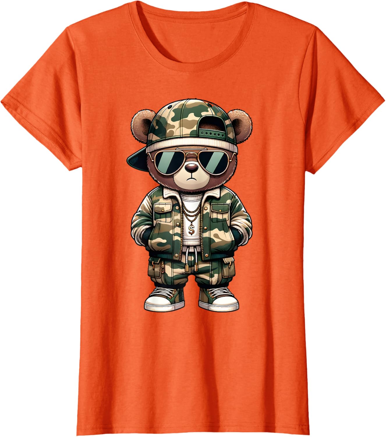 Camo Hip Hop Teddy Bear Camouflage Gangsta Streetwear Hustle T-Shirt