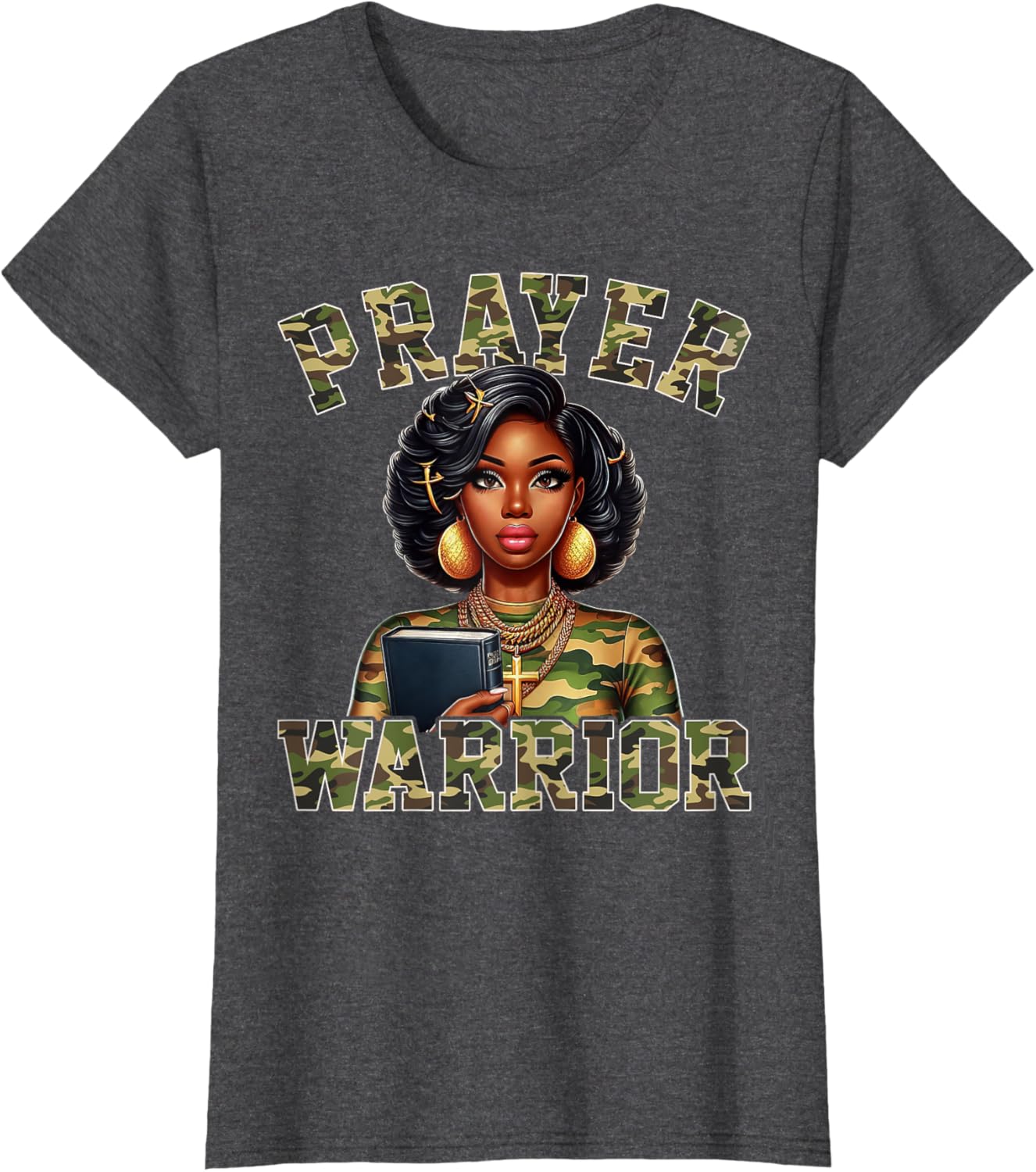 Praying Black Woman Afro Christian Sayings Prayer Warrior T-Shirt