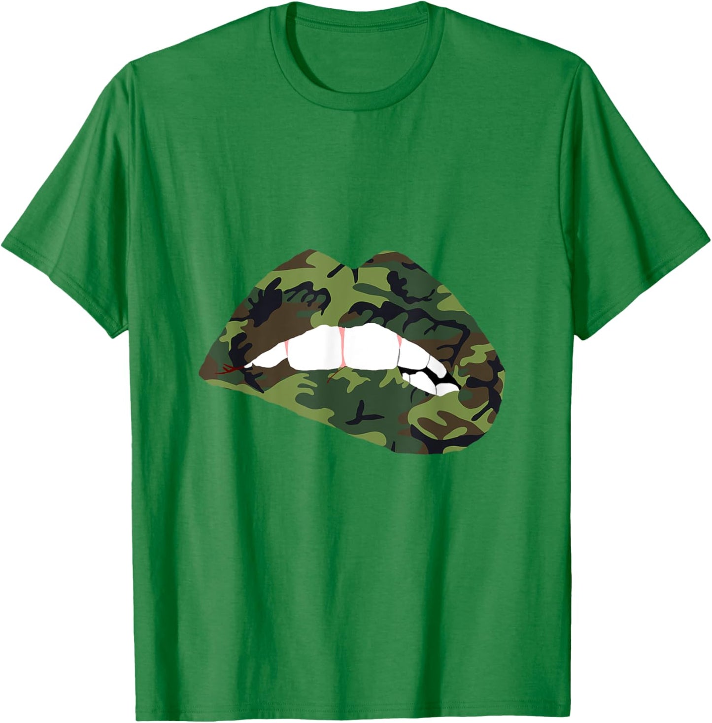 Camouflage Lips Mouth Military Kiss Me Biting Camo Kissing T-Shirt