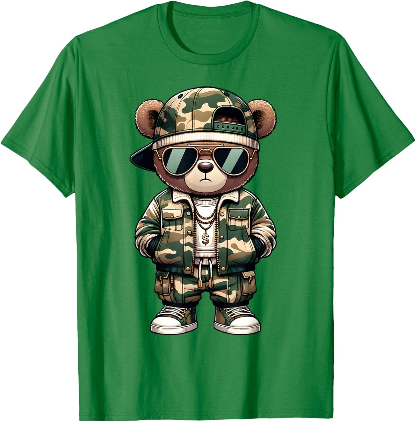 Camo Hip Hop Teddy Bear Camouflage Gangsta Streetwear Hustle T-Shirt