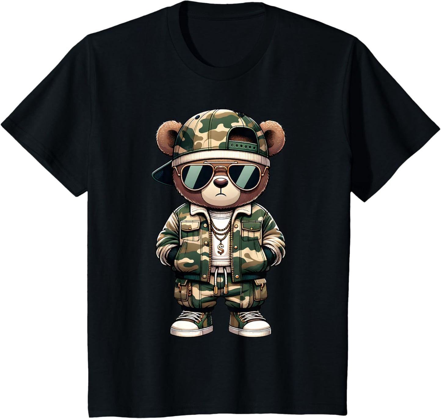 Camo Hip Hop Teddy Bear Camouflage Gangsta Streetwear Hustle T-Shirt