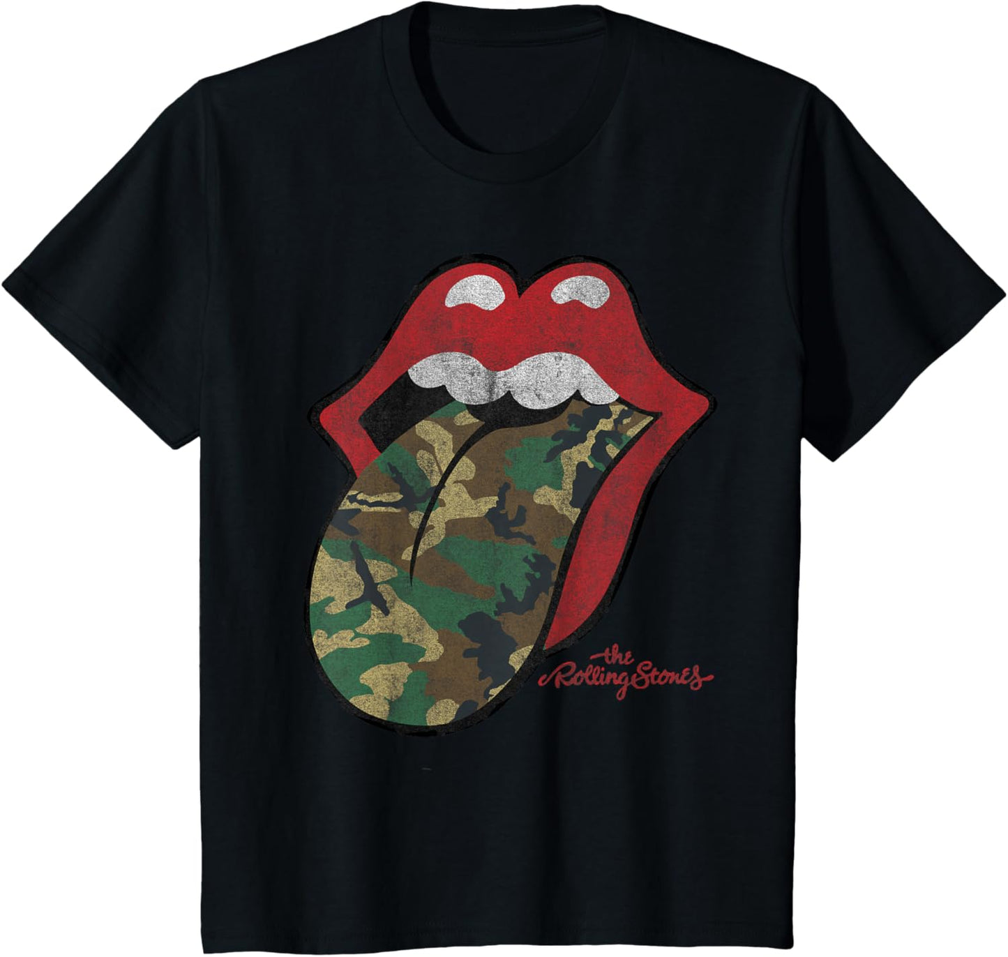 Official Rolling Stones Distressed Camo Tongue T-Shirt