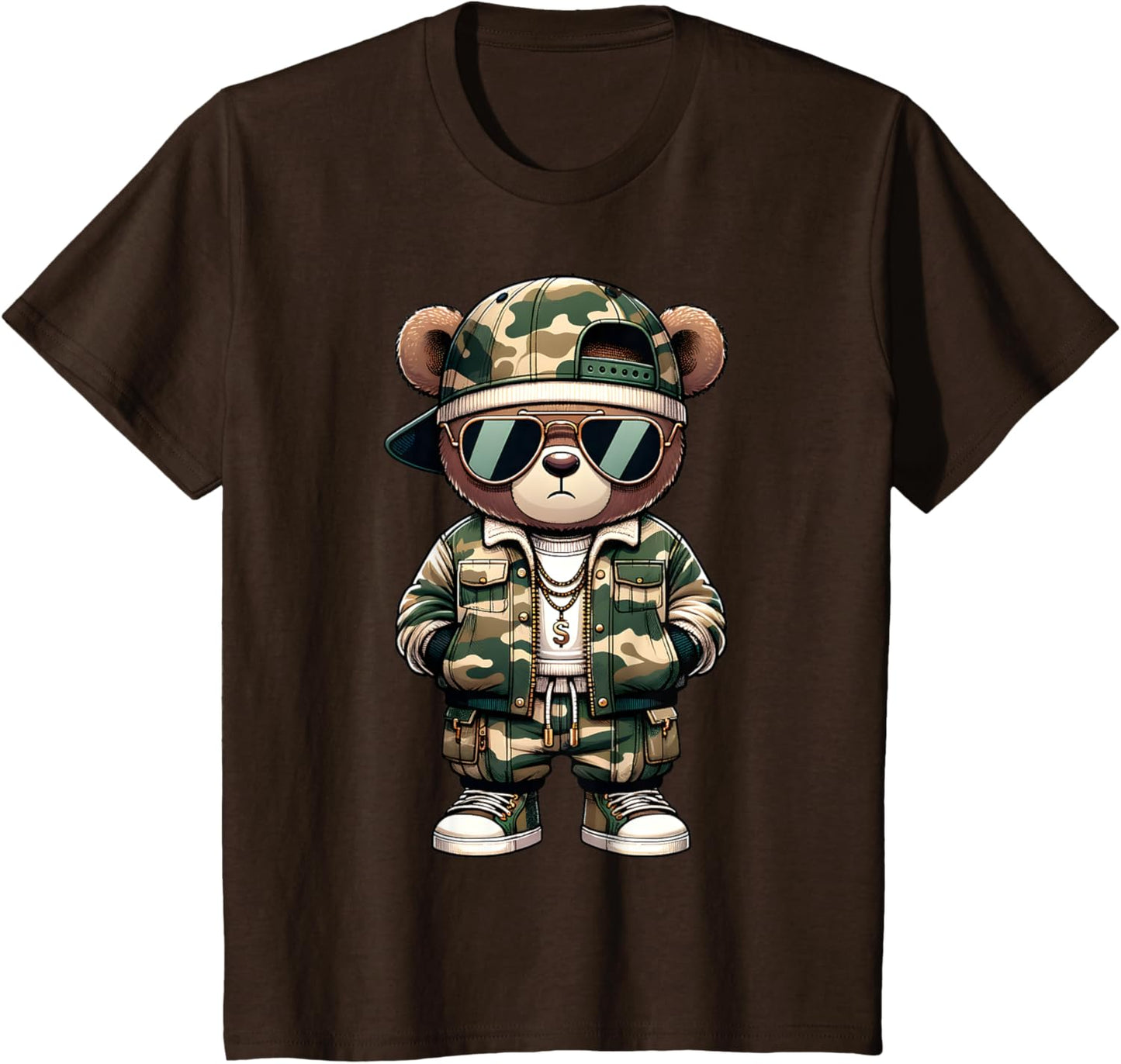 Camo Hip Hop Teddy Bear Camouflage Gangsta Streetwear Hustle T-Shirt