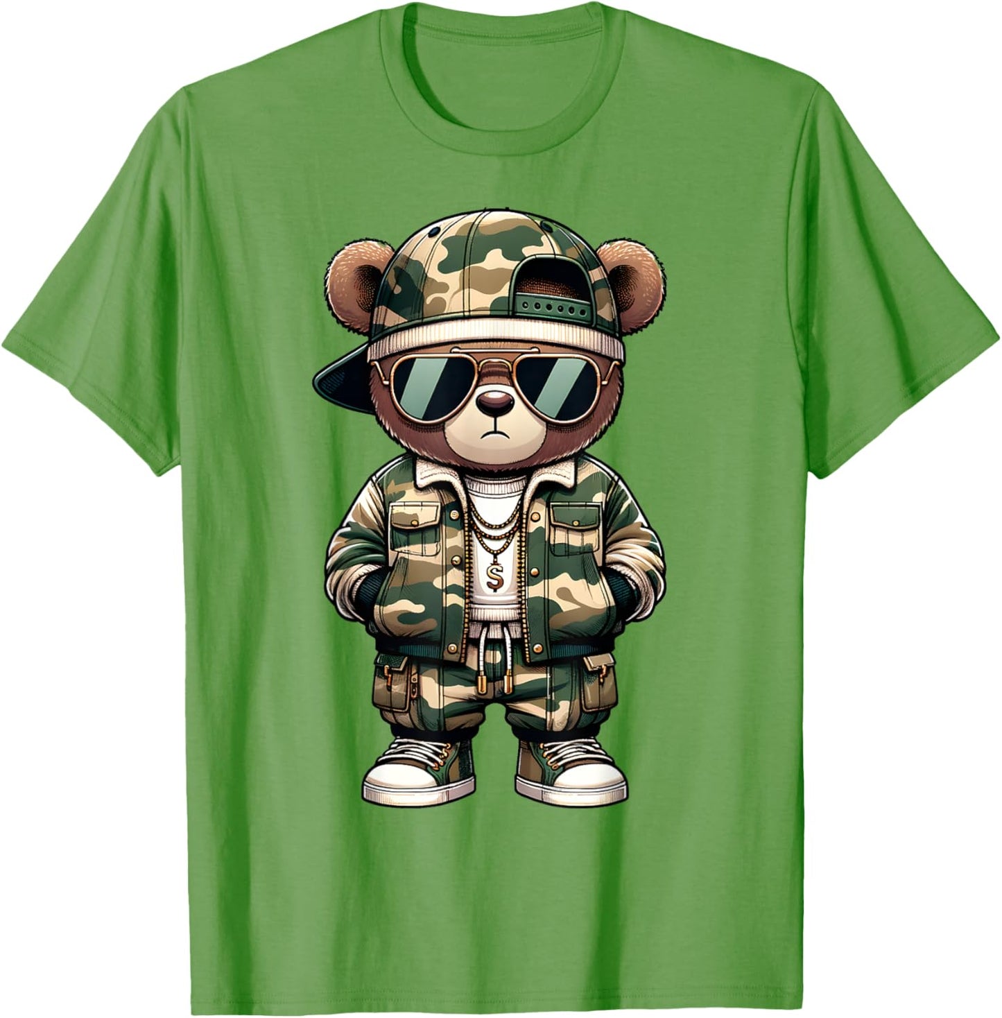 Camo Hip Hop Teddy Bear Camouflage Gangsta Streetwear Hustle T-Shirt