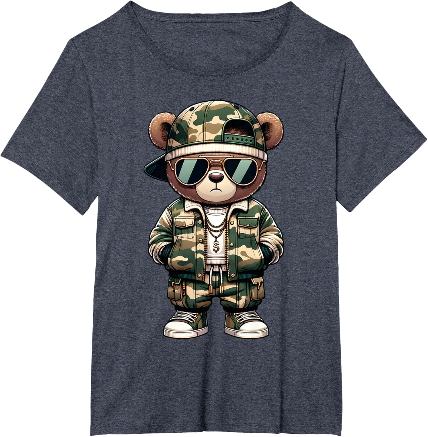 Camo Hip Hop Teddy Bear Camouflage Gangsta Streetwear Hustle T-Shirt