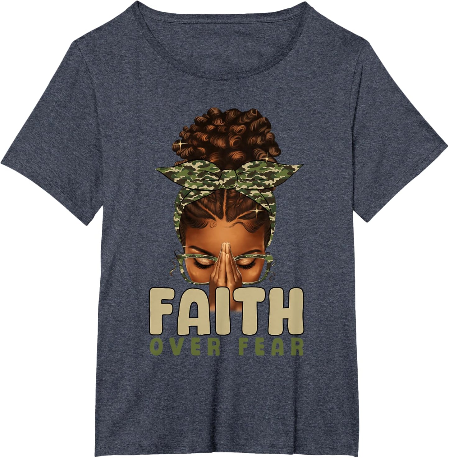 Faith Over Fear Christian Camo African American Afro Women T-Shirt