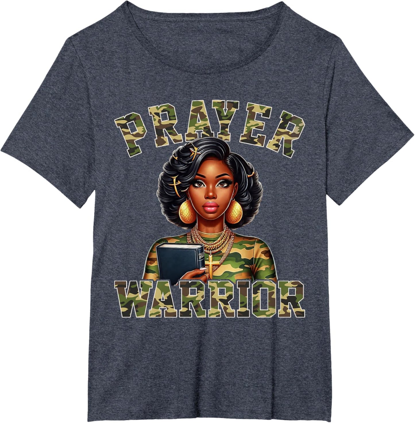 Praying Black Woman Afro Christian Sayings Prayer Warrior T-Shirt