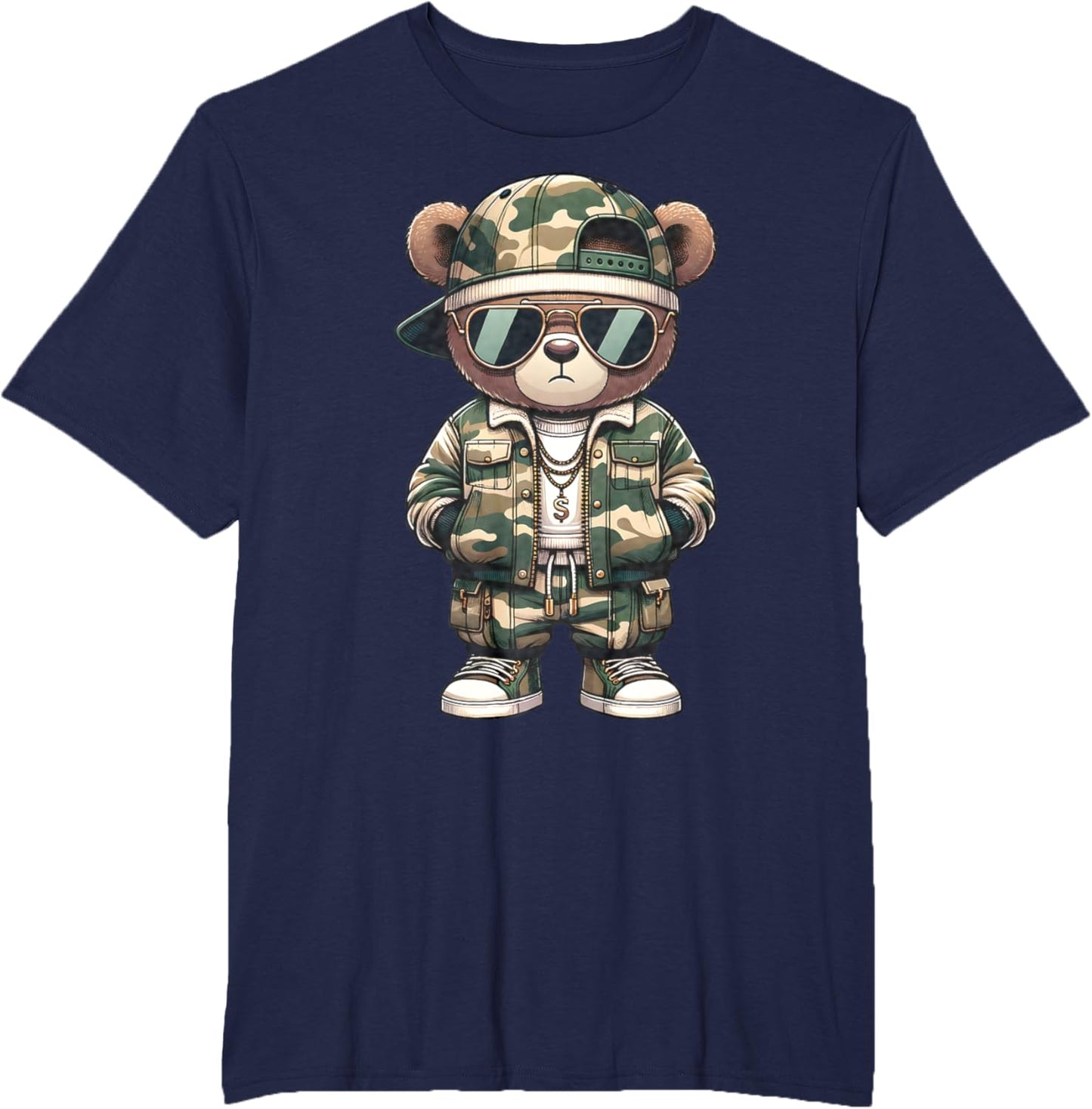 Camo Hip Hop Teddy Bear Camouflage Gangsta Streetwear Hustle T-Shirt