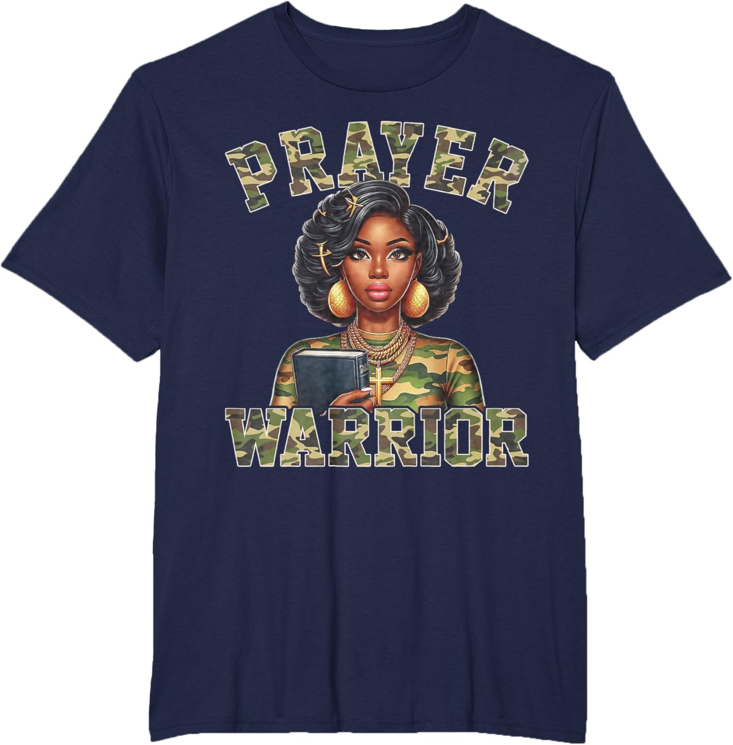 Praying Black Woman Afro Christian Sayings Prayer Warrior T-Shirt
