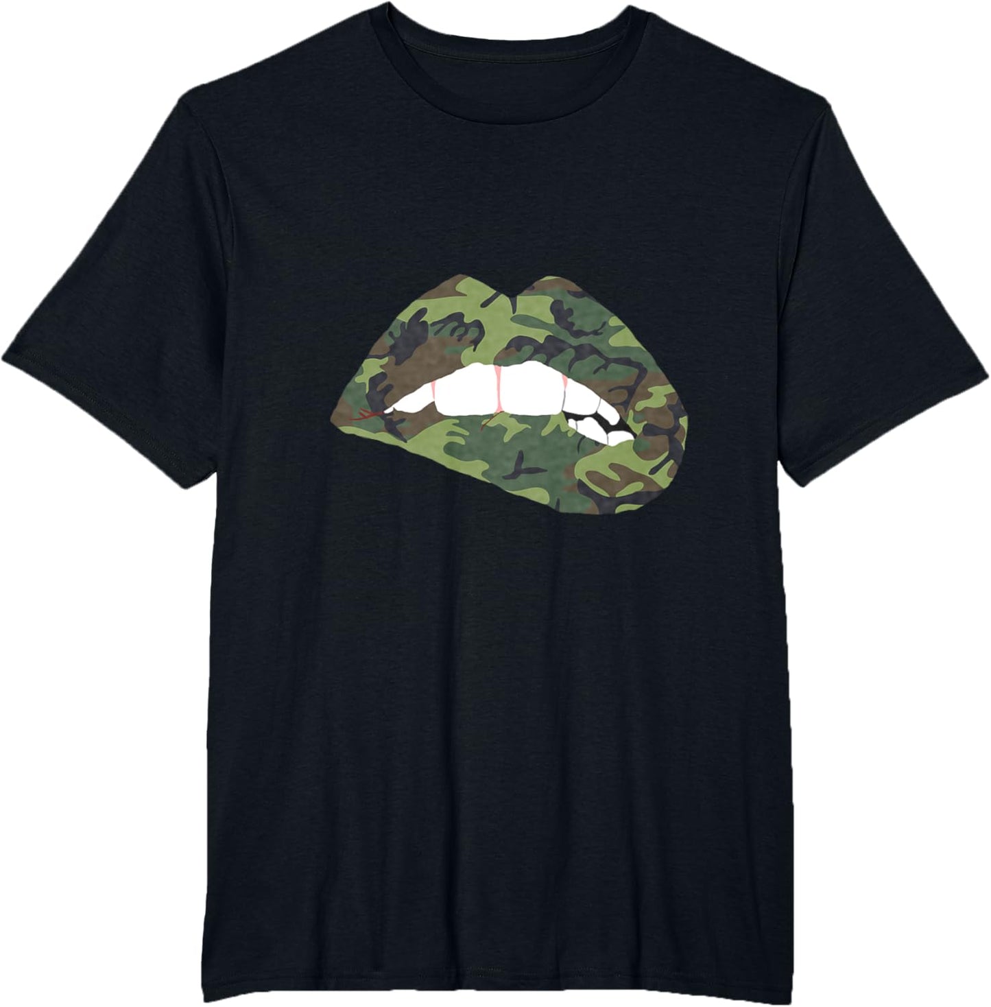 Camouflage Lips Mouth Military Kiss Me Biting Camo Kissing T-Shirt