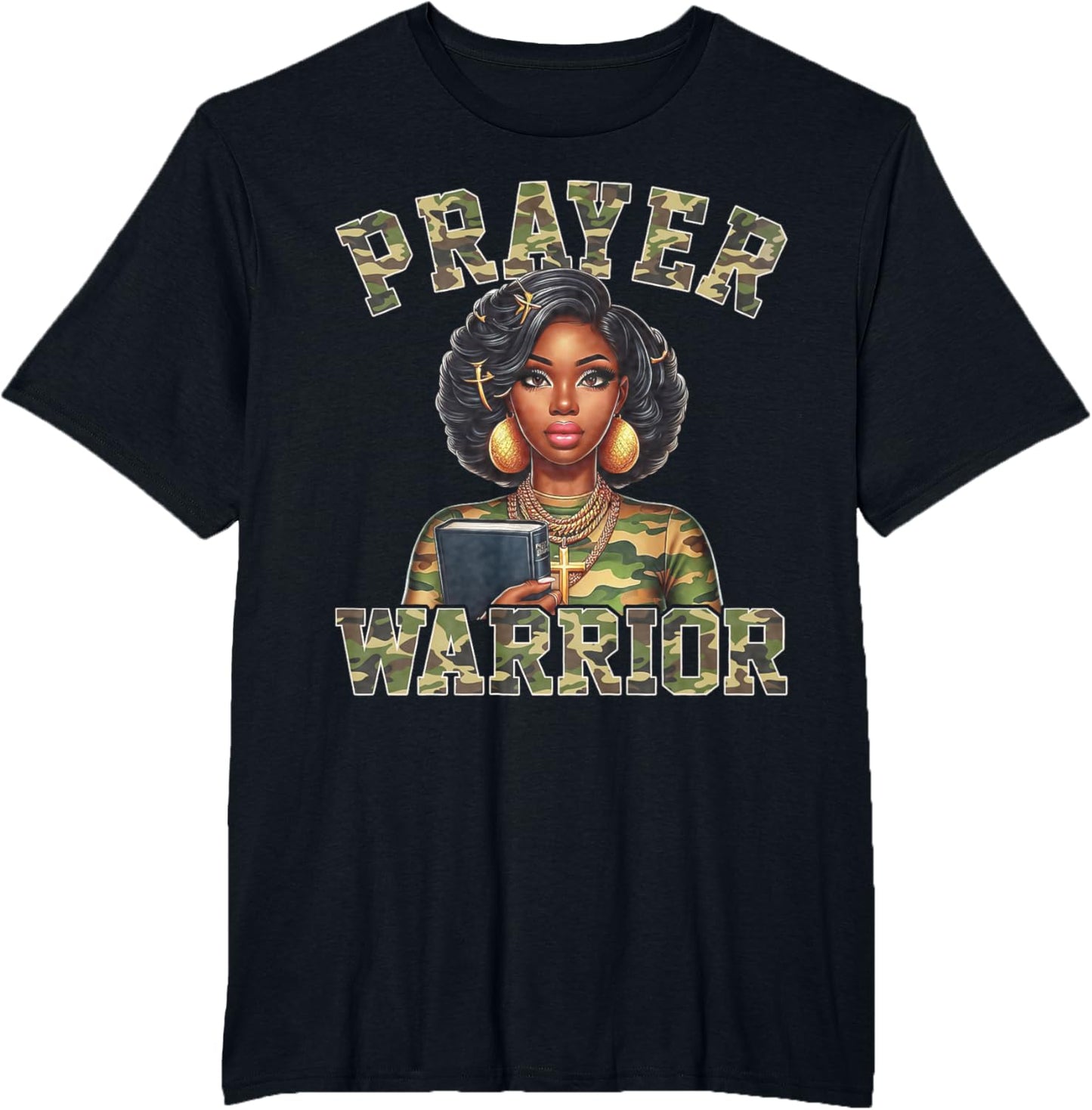 Praying Black Woman Afro Christian Sayings Prayer Warrior T-Shirt