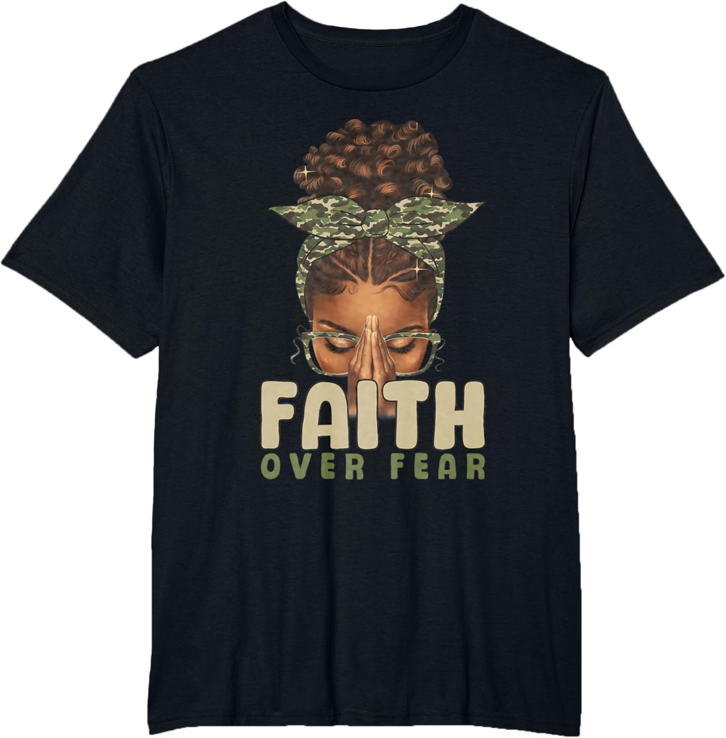 Faith Over Fear Christian Camo African American Afro Women T-Shirt