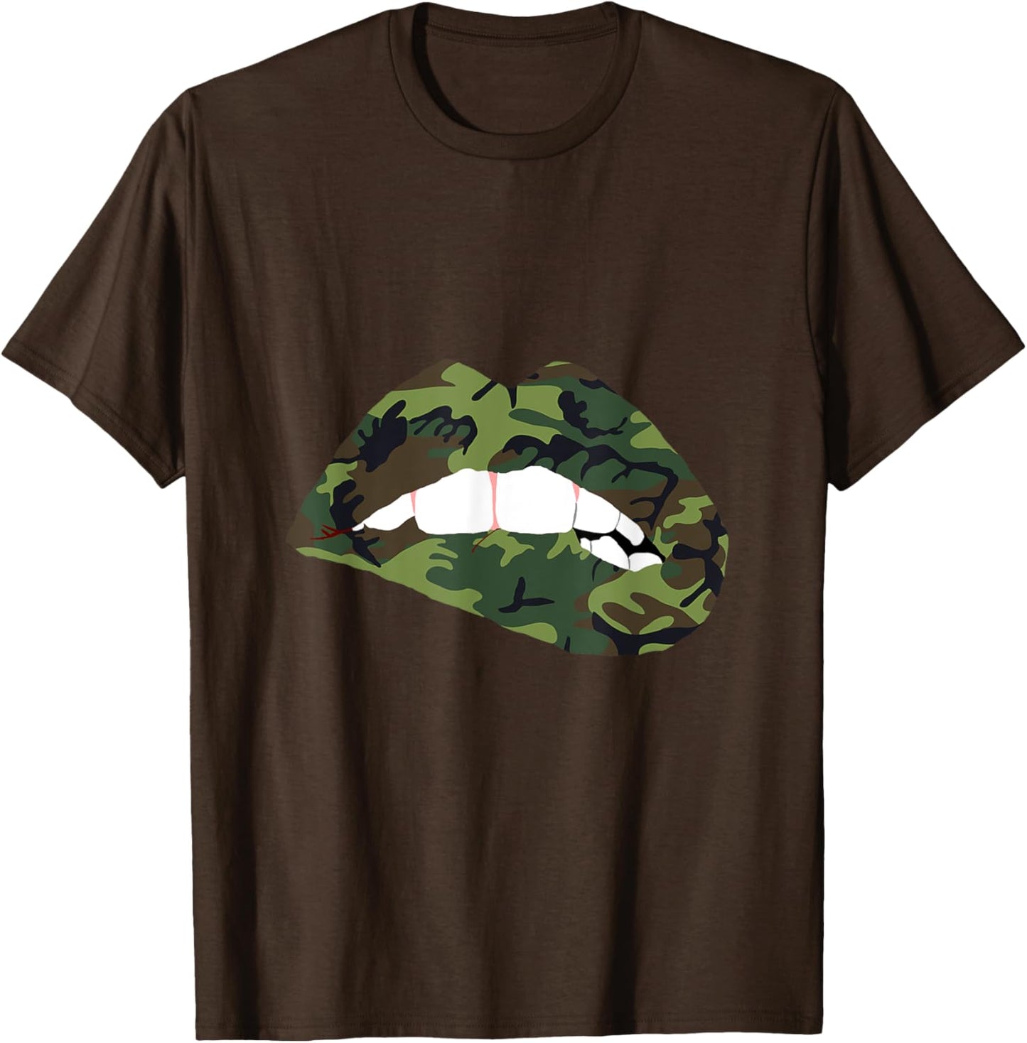 Camouflage Lips Mouth Military Kiss Me Biting Camo Kissing T-Shirt