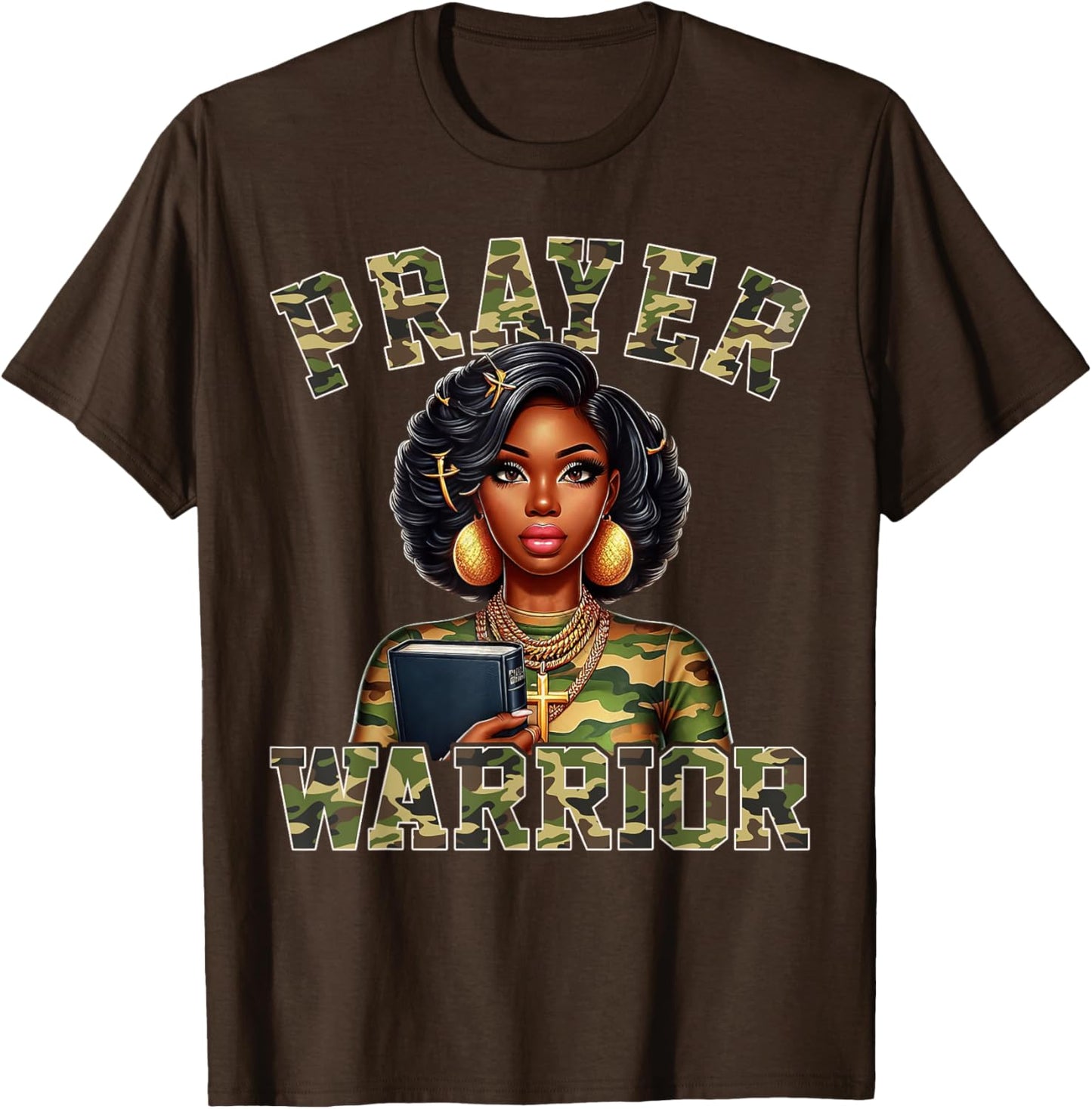 Praying Black Woman Afro Christian Sayings Prayer Warrior T-Shirt