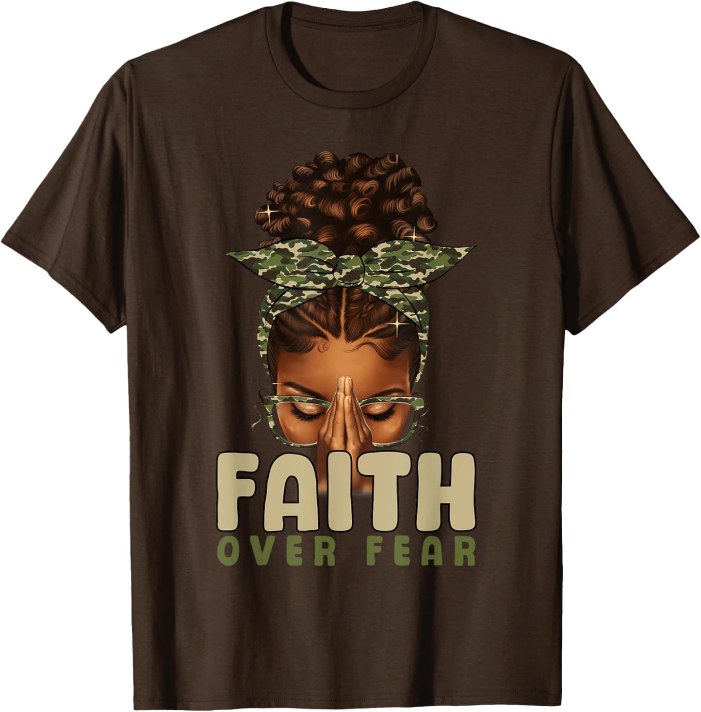 Faith Over Fear Christian Camo African American Afro Women T-Shirt