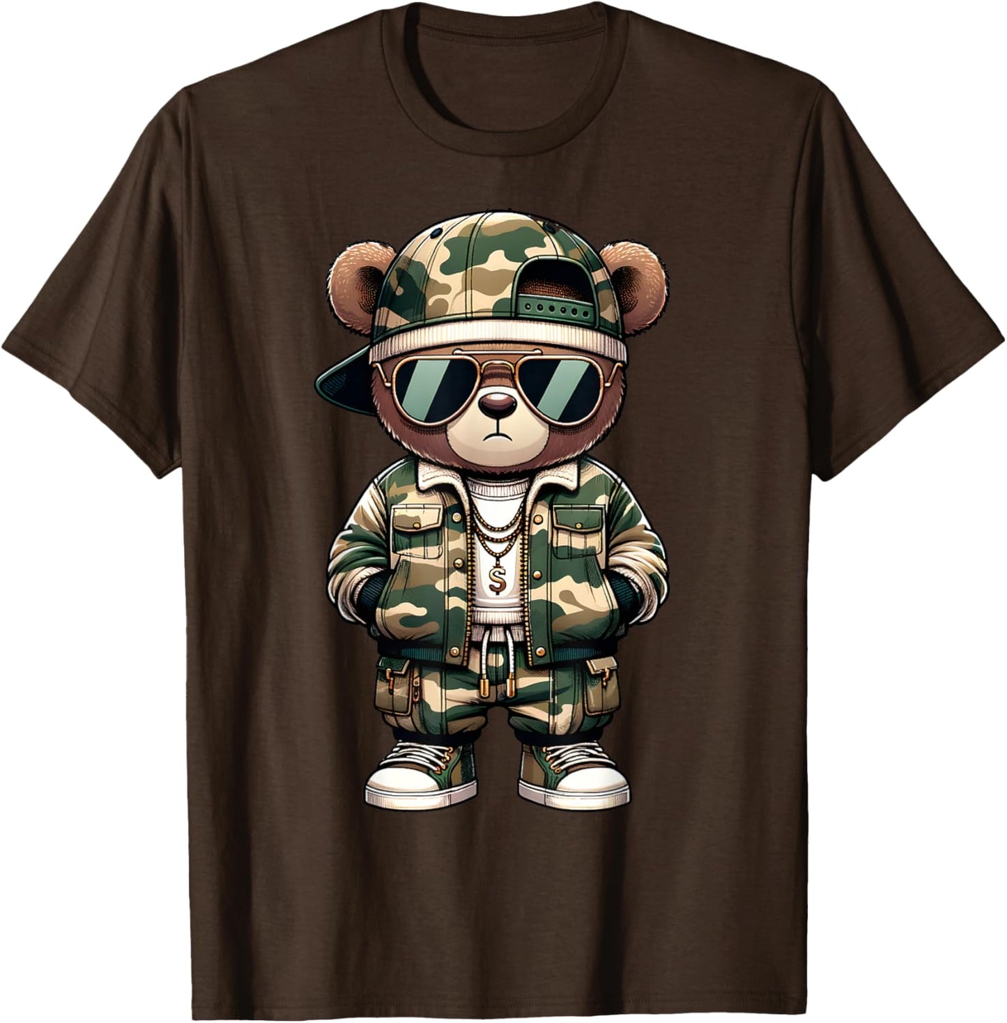 Camo Hip Hop Teddy Bear Camouflage Gangsta Streetwear Hustle T-Shirt