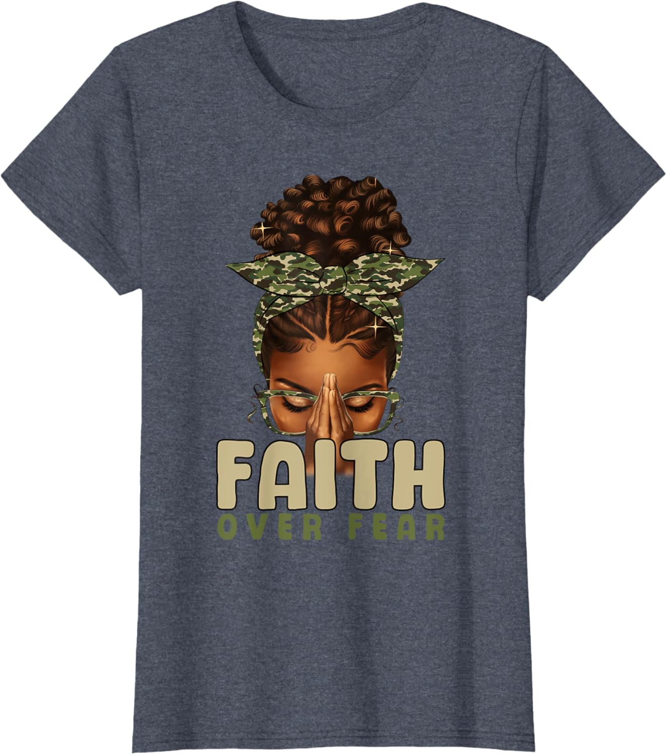 Faith Over Fear Christian Camo African American Afro Women T-Shirt