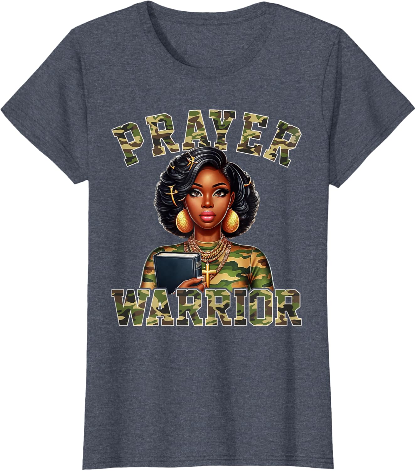 Praying Black Woman Afro Christian Sayings Prayer Warrior T-Shirt