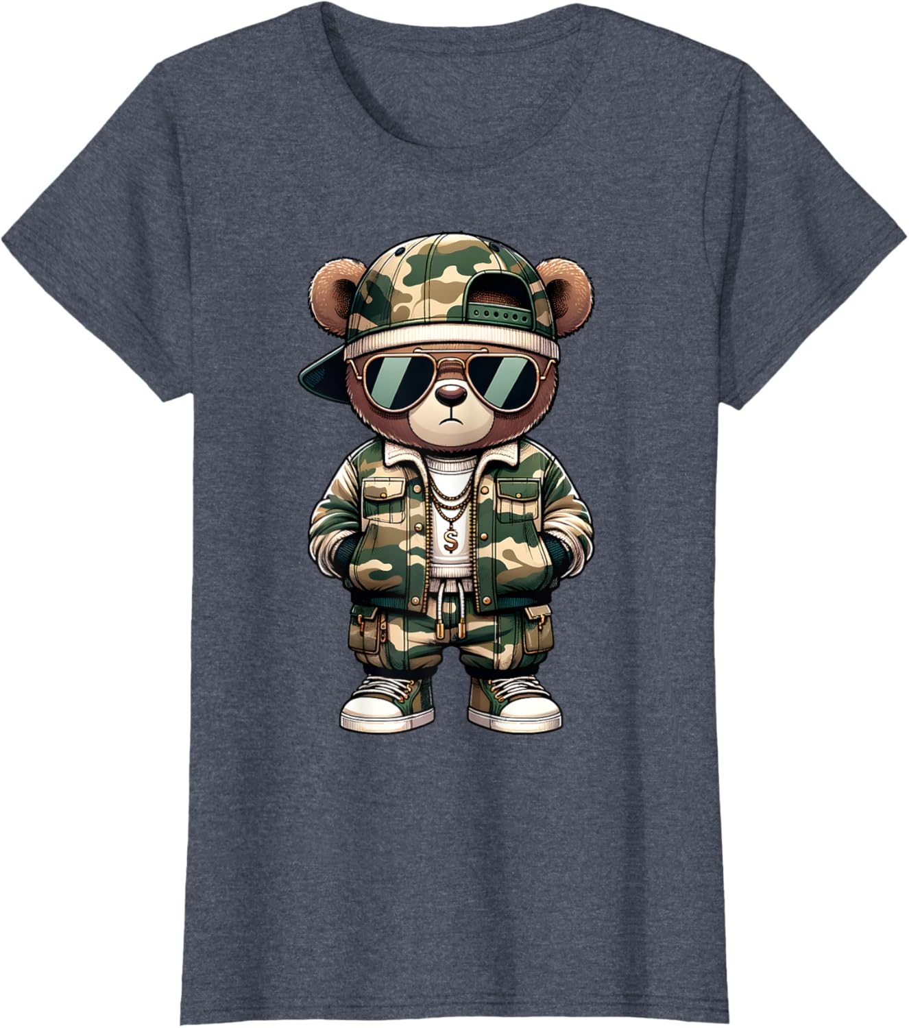 Camo Hip Hop Teddy Bear Camouflage Gangsta Streetwear Hustle T-Shirt