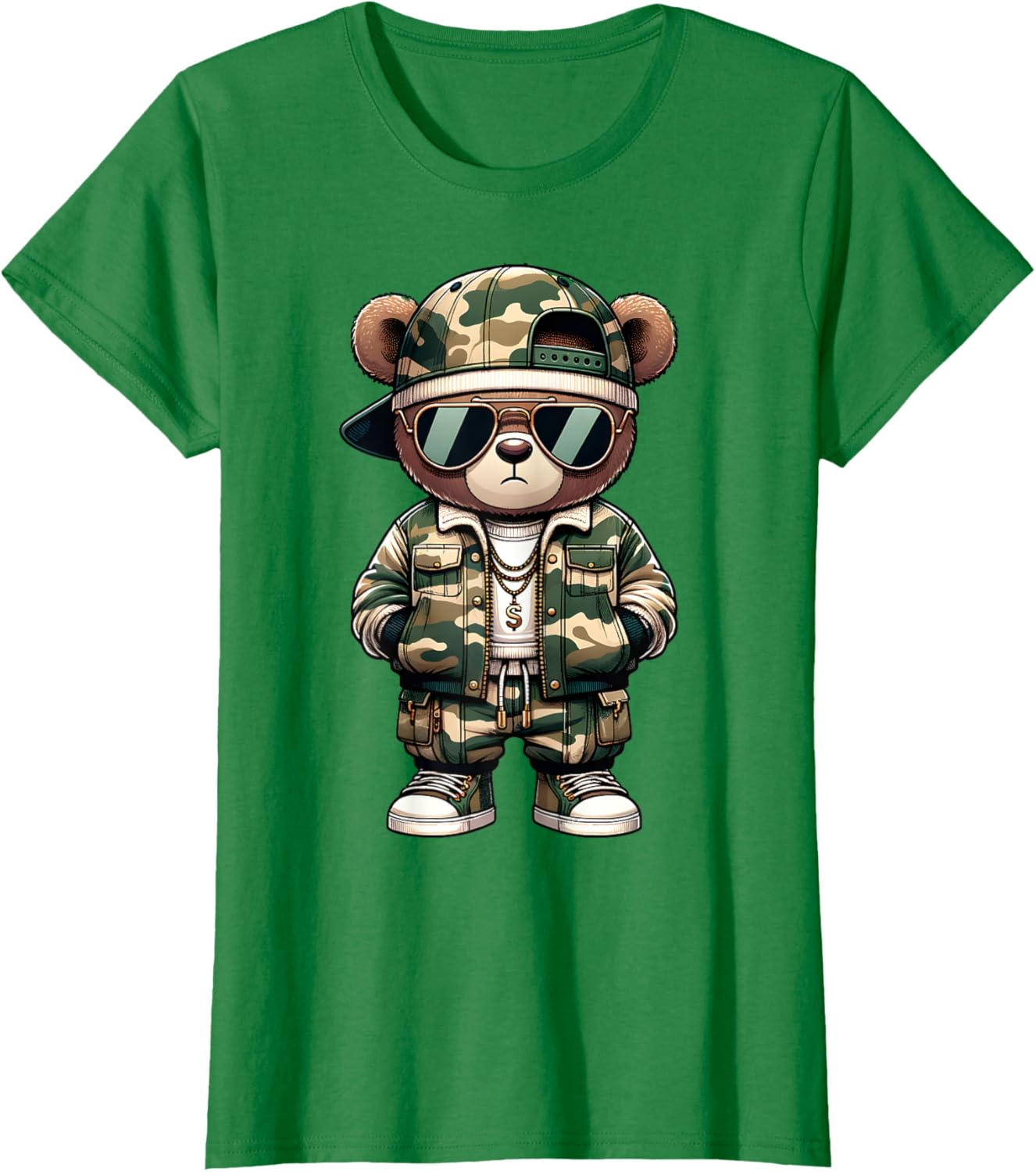Camo Hip Hop Teddy Bear Camouflage Gangsta Streetwear Hustle T-Shirt