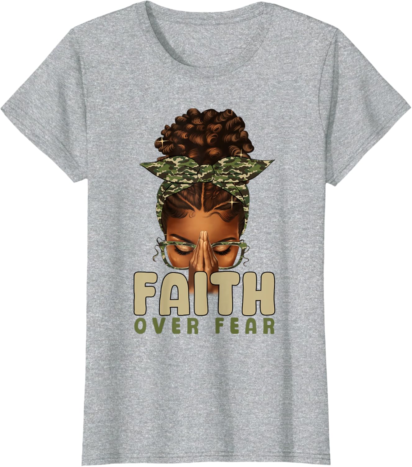 Faith Over Fear Christian Camo African American Afro Women T-Shirt