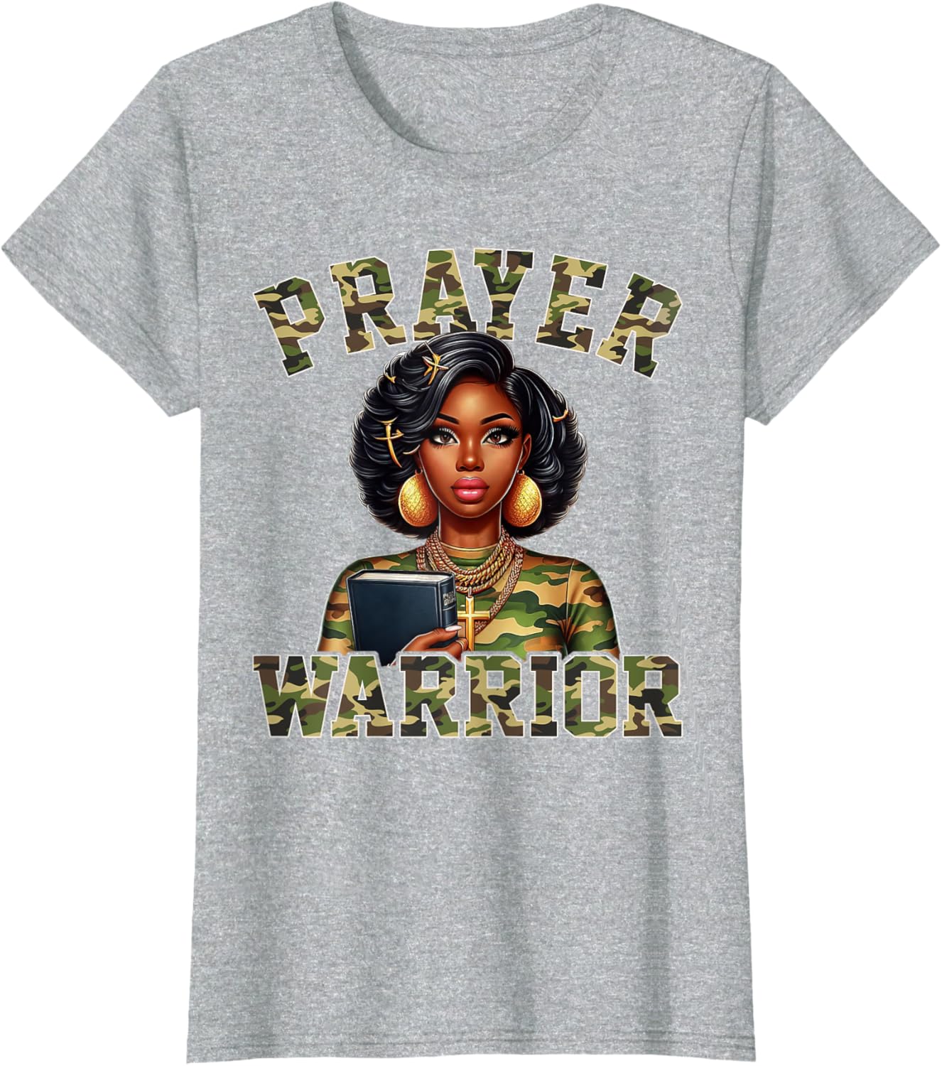 Praying Black Woman Afro Christian Sayings Prayer Warrior T-Shirt
