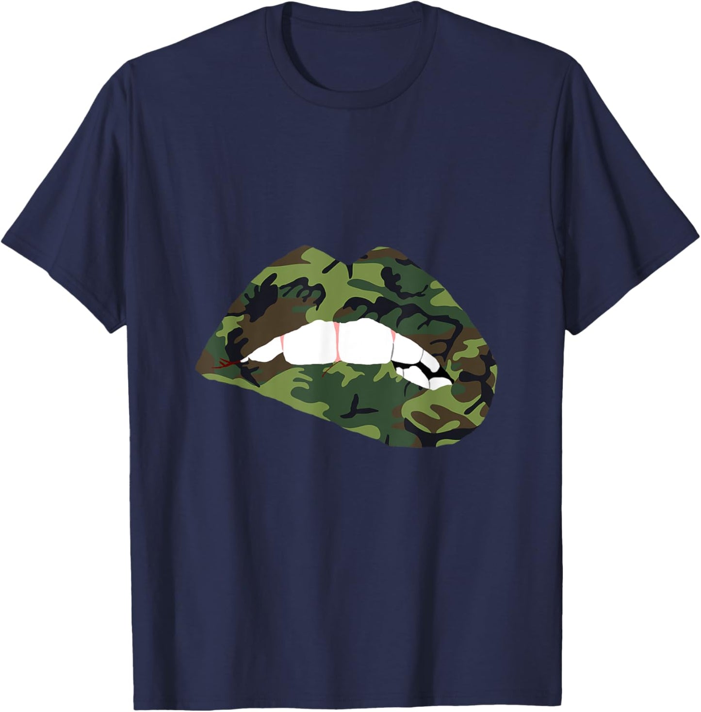 Camouflage Lips Mouth Military Kiss Me Biting Camo Kissing T-Shirt