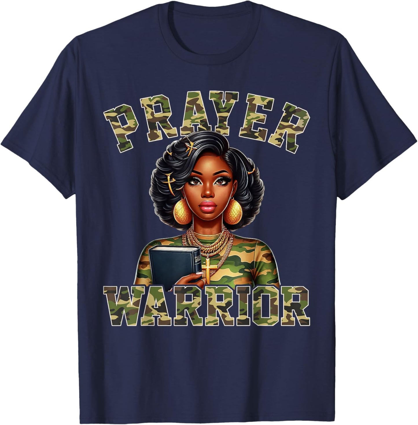 Praying Black Woman Afro Christian Sayings Prayer Warrior T-Shirt