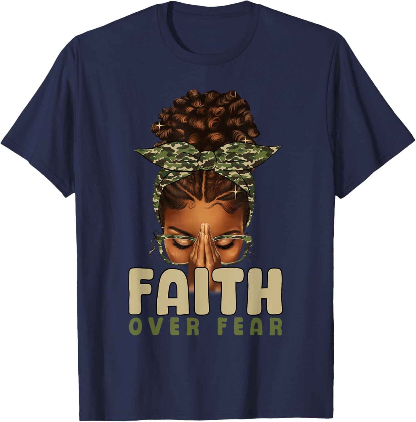 Faith Over Fear Christian Camo African American Afro Women T-Shirt