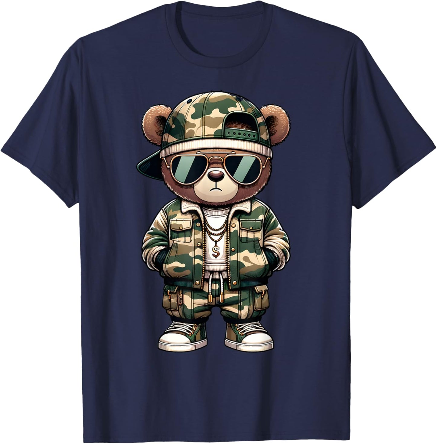 Camo Hip Hop Teddy Bear Camouflage Gangsta Streetwear Hustle T-Shirt