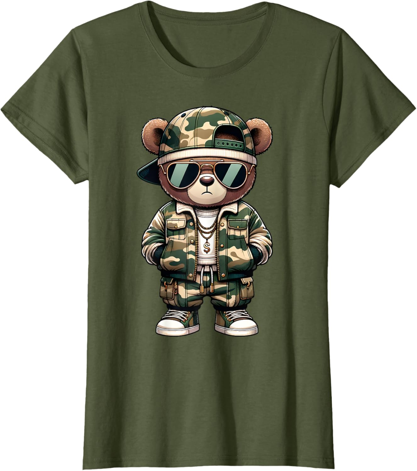 Camo Hip Hop Teddy Bear Camouflage Gangsta Streetwear Hustle T-Shirt