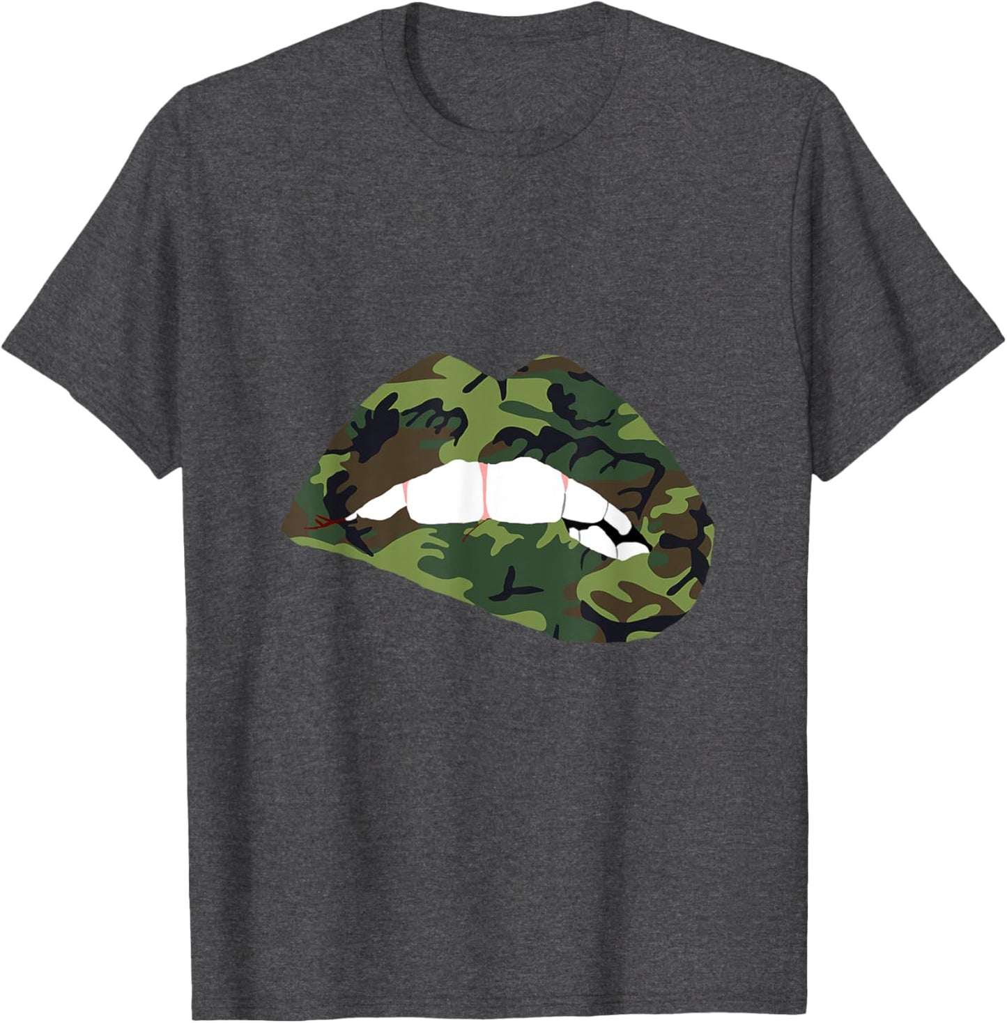 Camouflage Lips Mouth Military Kiss Me Biting Camo Kissing T-Shirt