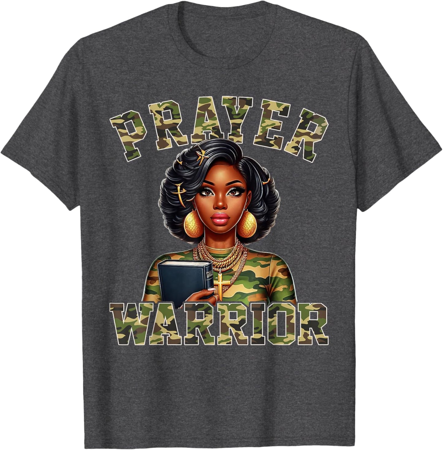 Praying Black Woman Afro Christian Sayings Prayer Warrior T-Shirt