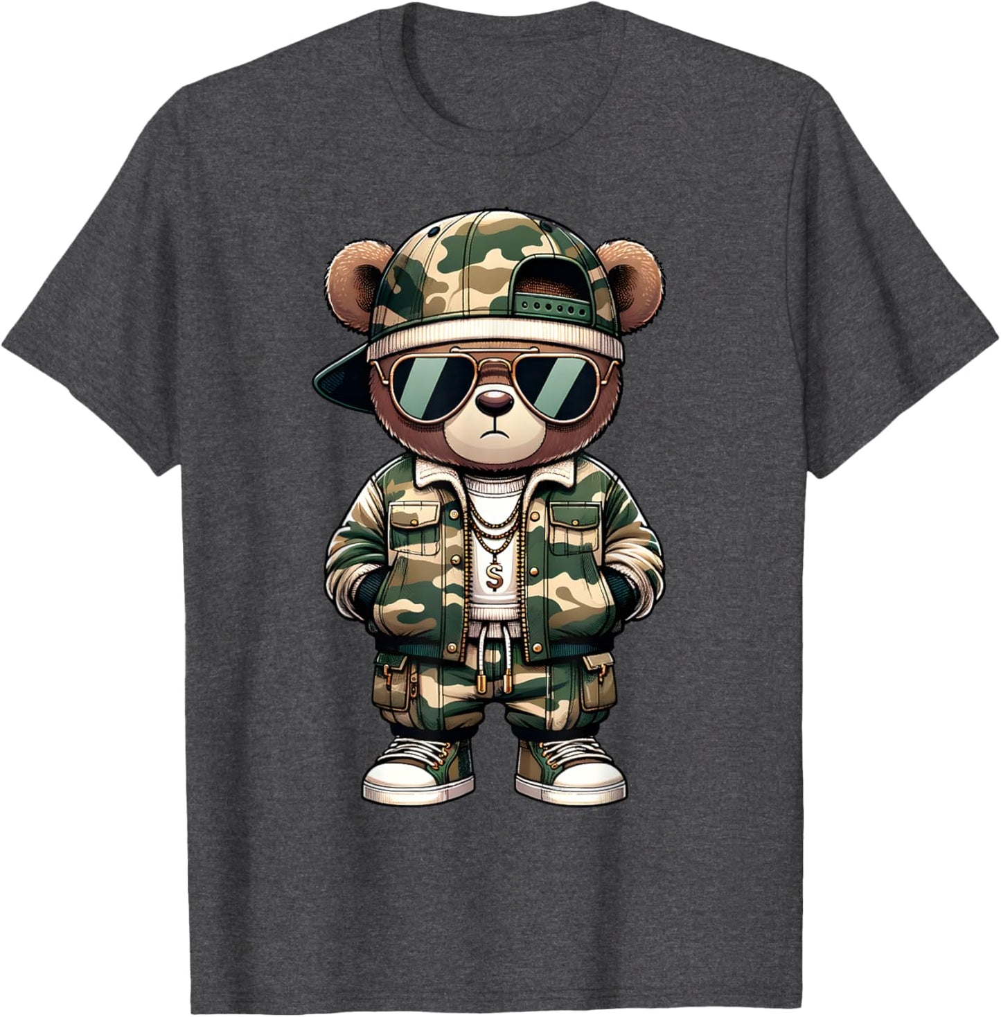 Camo Hip Hop Teddy Bear Camouflage Gangsta Streetwear Hustle T-Shirt