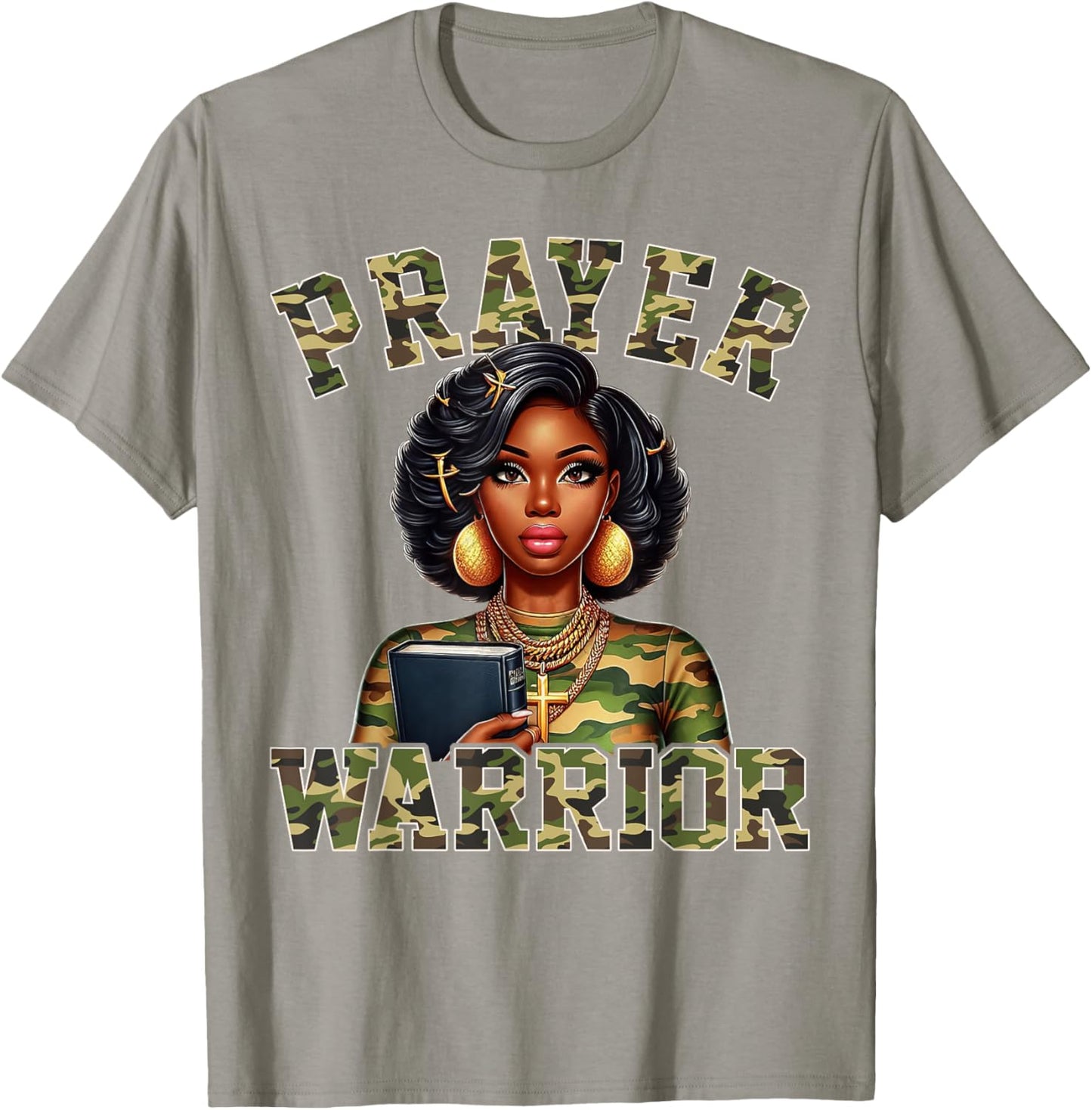 Praying Black Woman Afro Christian Sayings Prayer Warrior T-Shirt