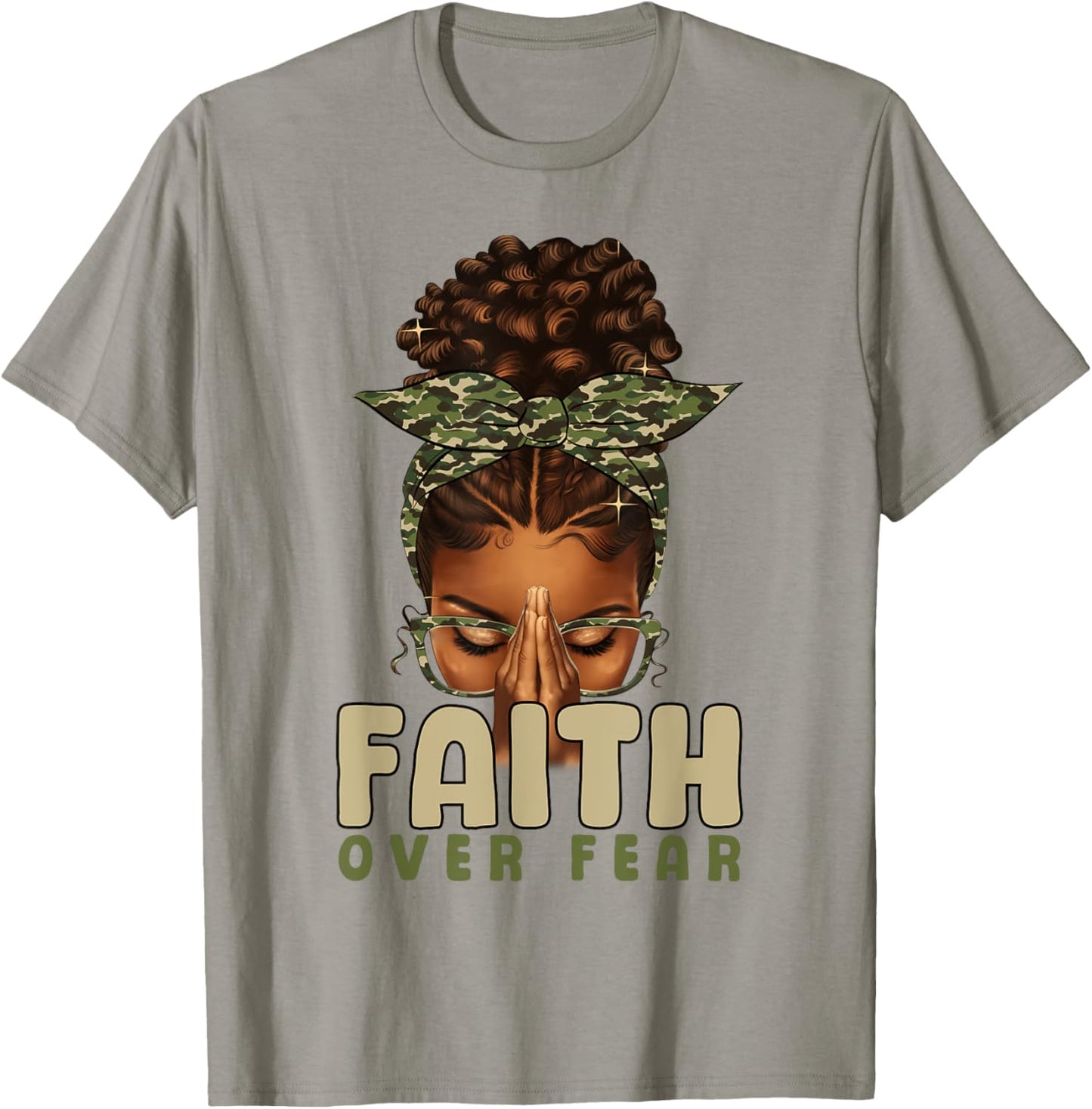 Faith Over Fear Christian Camo African American Afro Women T-Shirt
