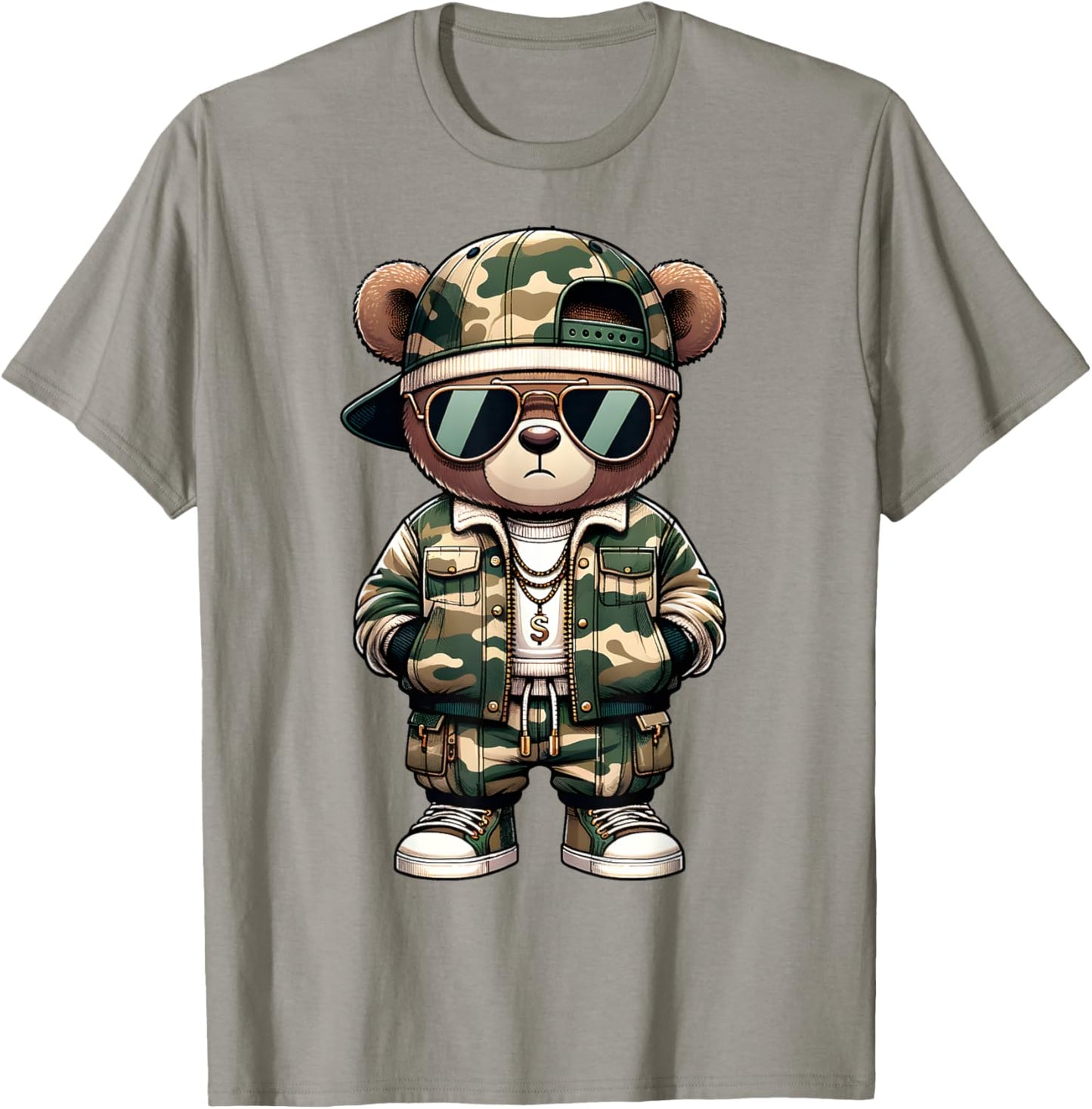 Camo Hip Hop Teddy Bear Camouflage Gangsta Streetwear Hustle T-Shirt