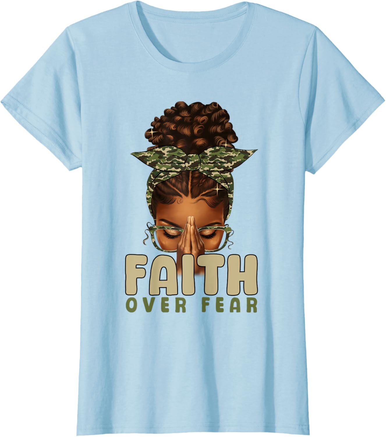 Faith Over Fear Christian Camo African American Afro Women T-Shirt