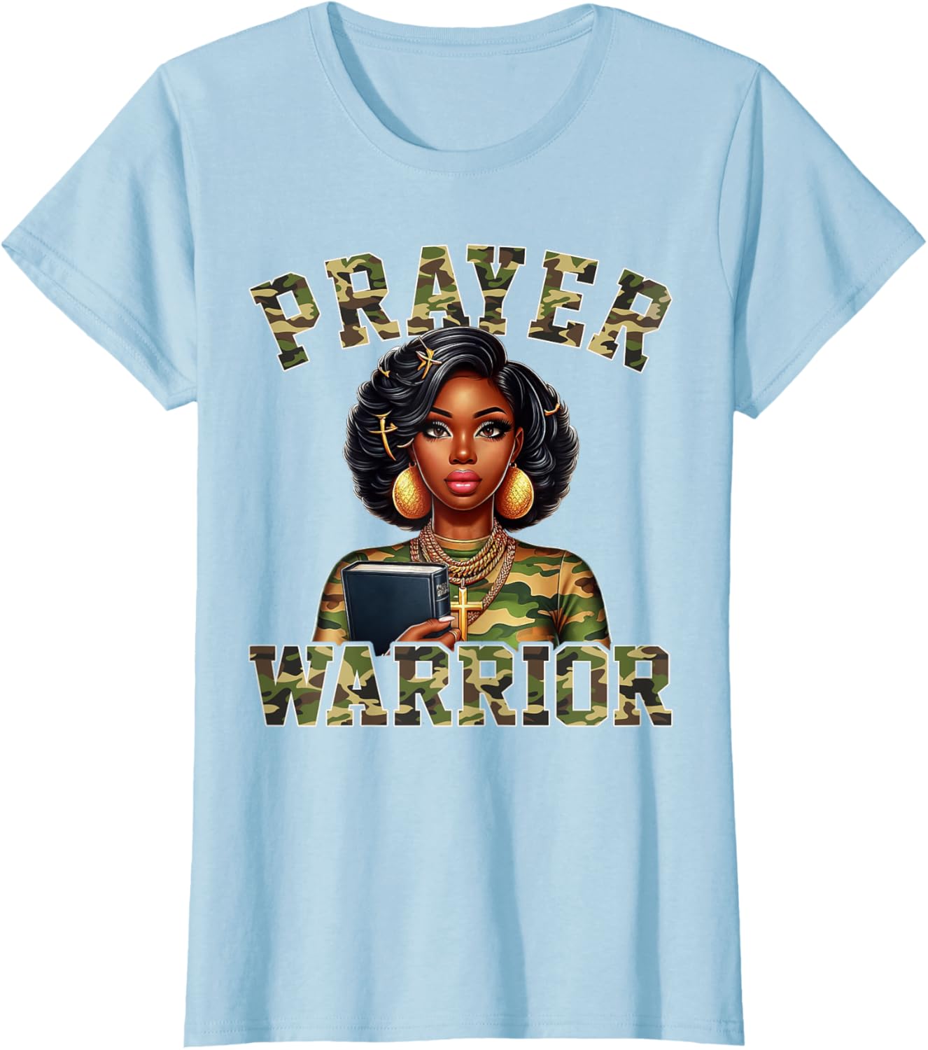 Praying Black Woman Afro Christian Sayings Prayer Warrior T-Shirt