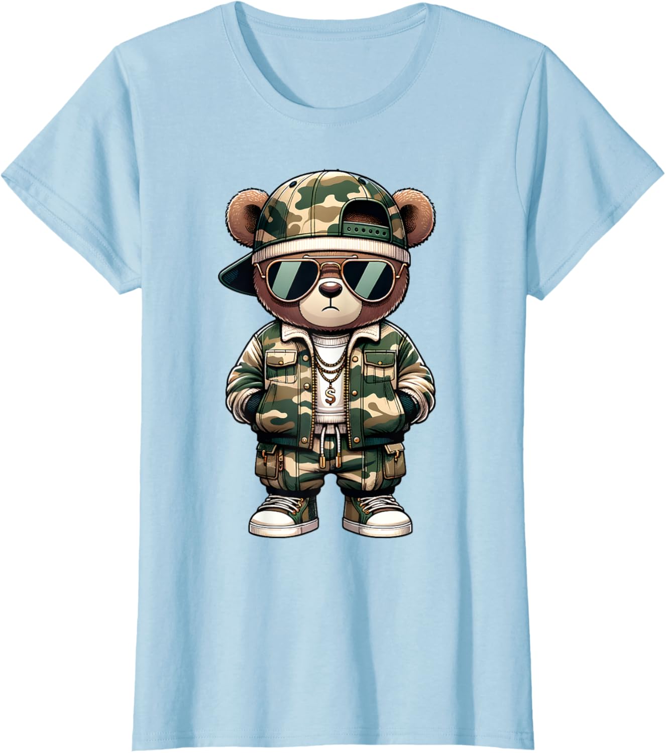 Camo Hip Hop Teddy Bear Camouflage Gangsta Streetwear Hustle T-Shirt