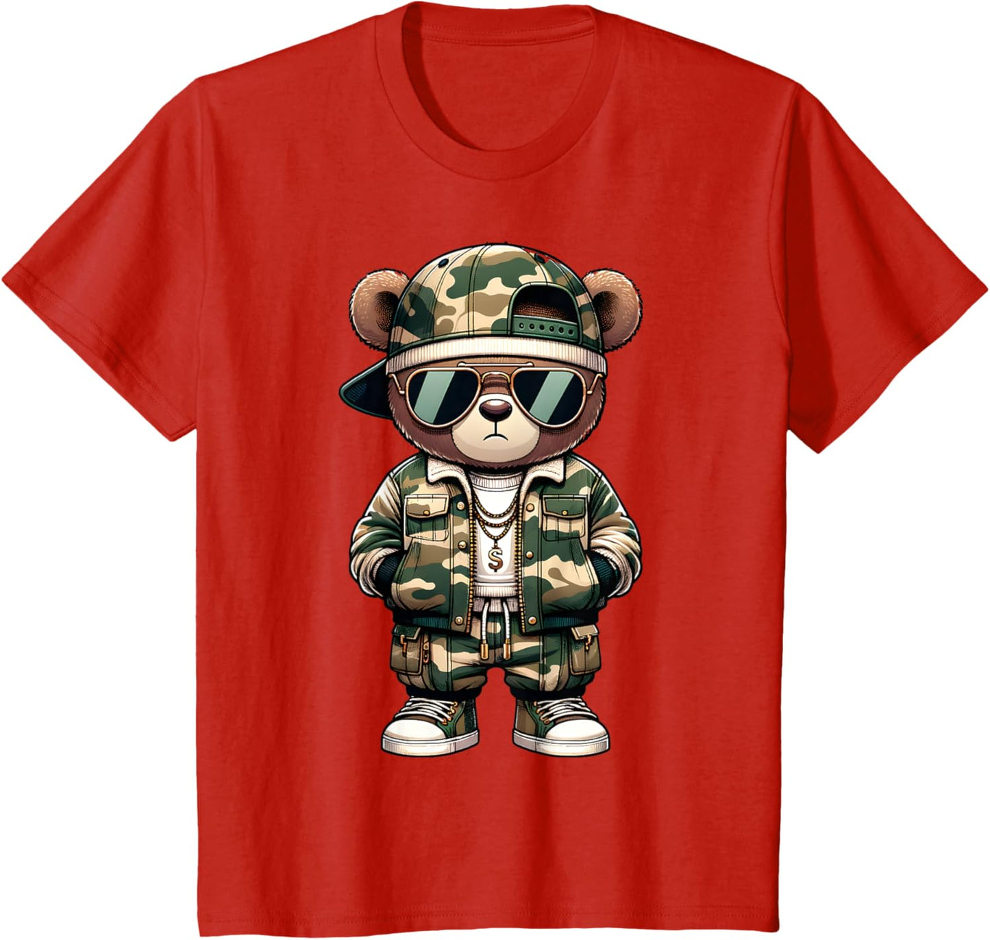Camo Hip Hop Teddy Bear Camouflage Gangsta Streetwear Hustle T-Shirt